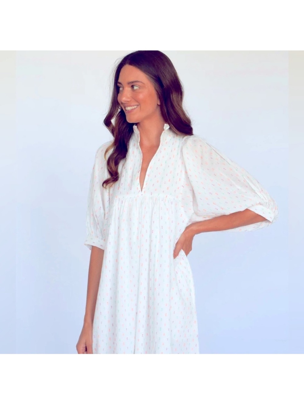 Never A Walflower Embroidered Pink Confetti High Neck Dress Sz S